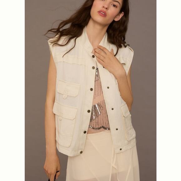 Anthropologie Ivory Silky Utility Vest NEW - Picture 7 of 8